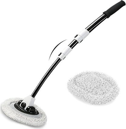 WillingHeart 15° Curved Car Wash Brush with Long Handle 43" Extension Pole RV Truck Microfiber Cleaning Mop Auto SUV Wheel Boat Exterior Interior Detailing 2 in 1 Carwash Duster Not Hurt Paint, Yellow