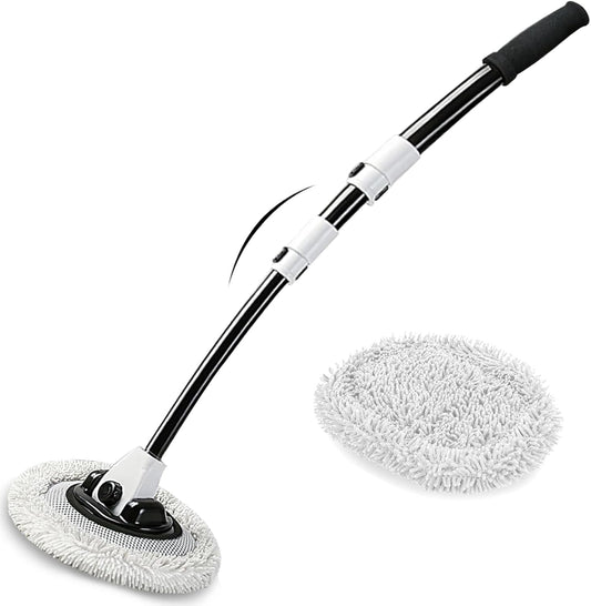 WillingHeart 15° Curved Car Wash Brush with Long Handle 43" Extension Pole RV Truck Microfiber Cleaning Mop Auto SUV Wheel Boat Exterior Interior Detailing 2 in 1 Carwash Duster Not Hurt Paint, Yellow