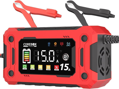 Corebox Battery Charger 6-Amp 12V Automatic Smart Battery Trickle Charger, Battery Maintainer Desulfator with Temperature Compensation for Car Truck Motorcycle Lawn Mower Marine