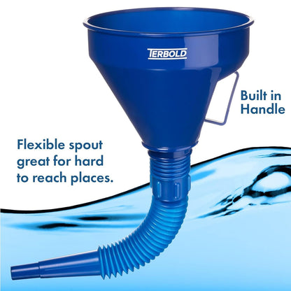 Automotive Flex Funnel with Hose | Wide Mouth Flexible Oil Funnel for Automotive Use - Gas, Transmission Fluid, Car Fuel, Oil Change (Blue)
