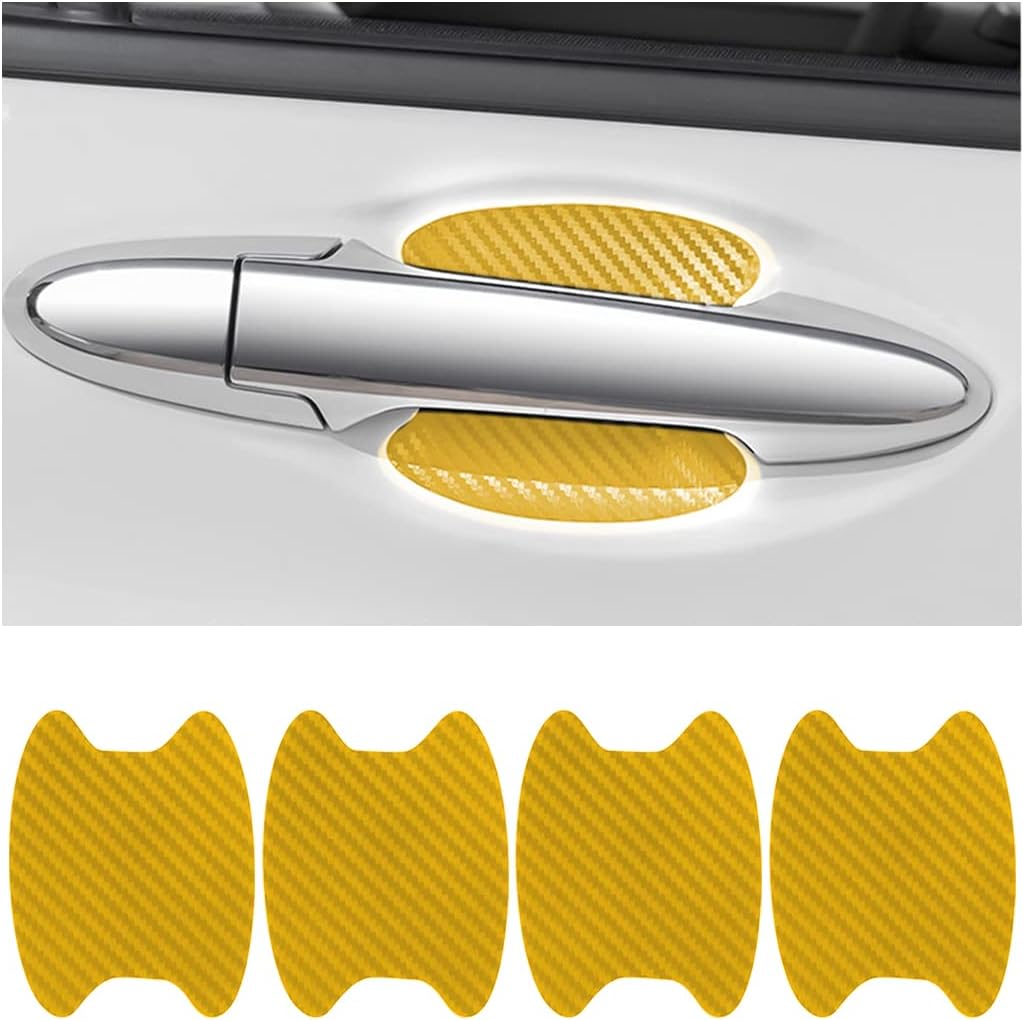 4PCS Sticker, Carbon Fiber Anti-Scratches Car Door Cup Protector, Non-Marking Auto Door Handle Protective Film, Universal for Most Car Handles (Black/4PCS)