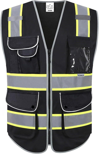 XIAKE 9 Pockets Class 2 High Visibility Reflective Safety Vest for Men Women,Meets ANSI/ISEA Standard