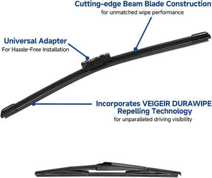 3 Pack Windshield Wiper Blades Compatible with Mazda CX-5 2017-2025 and CX-9 2016-2023, Front and Rear, 24" 18" 14" - Colors A