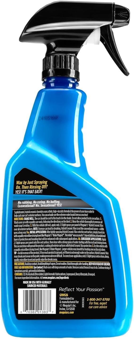 Meguiar's Hybrid Ceramic Wax, Easy-to-Use Spray Wax for Car Detailing with the Superior Protective Power of Advanced SiO2 Hybrid Barrier Technology, 26 Oz Spray Bottle