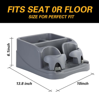 Large Size Plastic Console for Cars, Trucks, Minivans, SUVs with 2 Adjustable Drink Cup Holders Phone Book Holder, Back Bench and Front Seat or Floor Middle Console Universal Vehicle Organizer Black