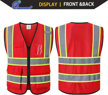 Reflective Mesh Safety Vest for Men Women with 5 Pockets and Zipper Front High Visibility Mesh Vest Hi Vis Construction Work Vest,Meets ANSI/ISEA Standards(EK175-Yellow-L)