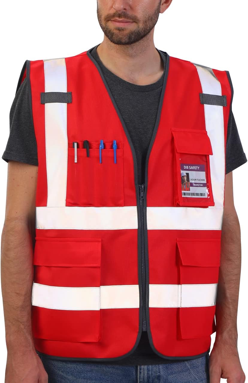Dib Safety Reflective Safety Vest for Men Women, High Visibility Vest with Pockets and Zipper, ANSI Class 2