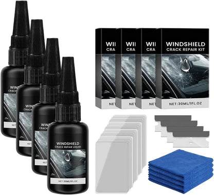Windshield Crack Repair Kit, 2026 New Advanced Formula Quick Fix with 30ml Glass Repair Liquid 1 Towel 1 Blade 5 Curing Films, Universal Cracks Gone Glass Repair Kit (1 * Black)