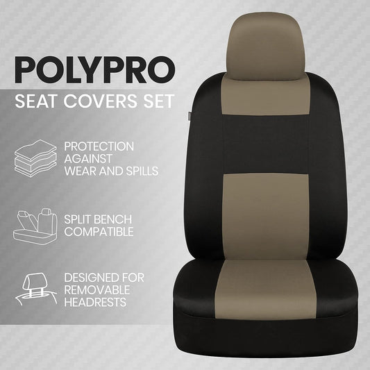 BDK PolyPro Car Seat Covers Full Set in Charcoal on Black – Front and Rear Split Bench for Cars, Easy to Install Cover Set, Accessories Auto Trucks Van SUV