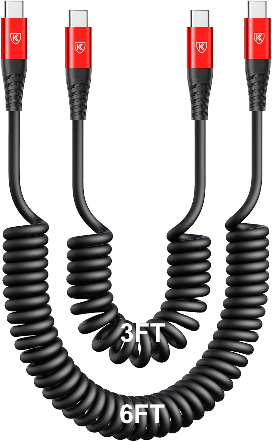 USB C to C Cable 3ft 2Pack Coiled USB C Charger Cable for Car Type C Fast Charging Cable for iPhone 17/16/15/Plus/Pro/Pro Max/Samsung Galaxy S23
