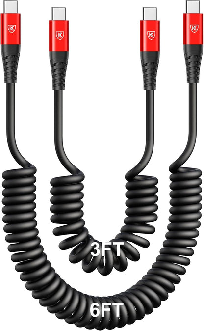 USB C to C Cable 3ft 2Pack Coiled USB C Charger Cable for Car Type C Fast Charging Cable for iPhone 17/16/15/Plus/Pro/Pro Max/Samsung Galaxy S23