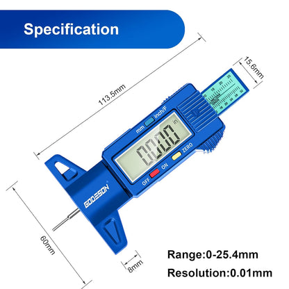 GODESON Tire Tread Depth Gauge, Digital Tire Tread Depth Gauge with 3 Modes-Fractional Inch, Decimal Inch and Millimeter, Tire Depth Gauge for Motorcycles, Cars, SUV, Easy to Read Tread Depth Gauge
