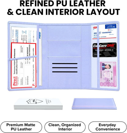 LINTRU Car Registration and Insurance Holder Trifold, Oversized Fit with Reinforced Construction, Matte PU Leather Vehicle Glove Box Organizer for Documents, Car Accessories for Men and Women