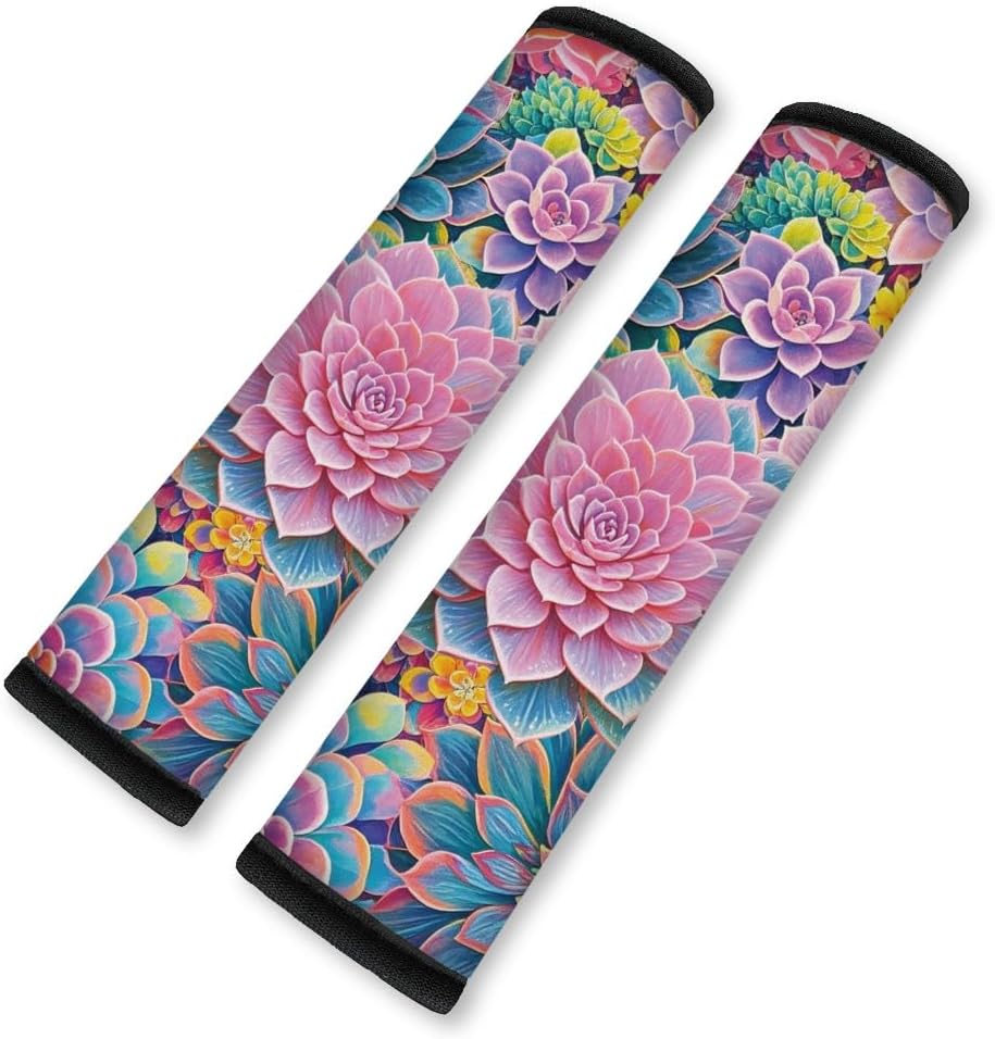 2Pcs Soft Auto Seat Belt Cover Pad Cute Cat Print Colorful Car Seatbelt Shoulder Cushion for Comfortable Driving, Compatible with All Cars' Seatbelt and Backpack Straps