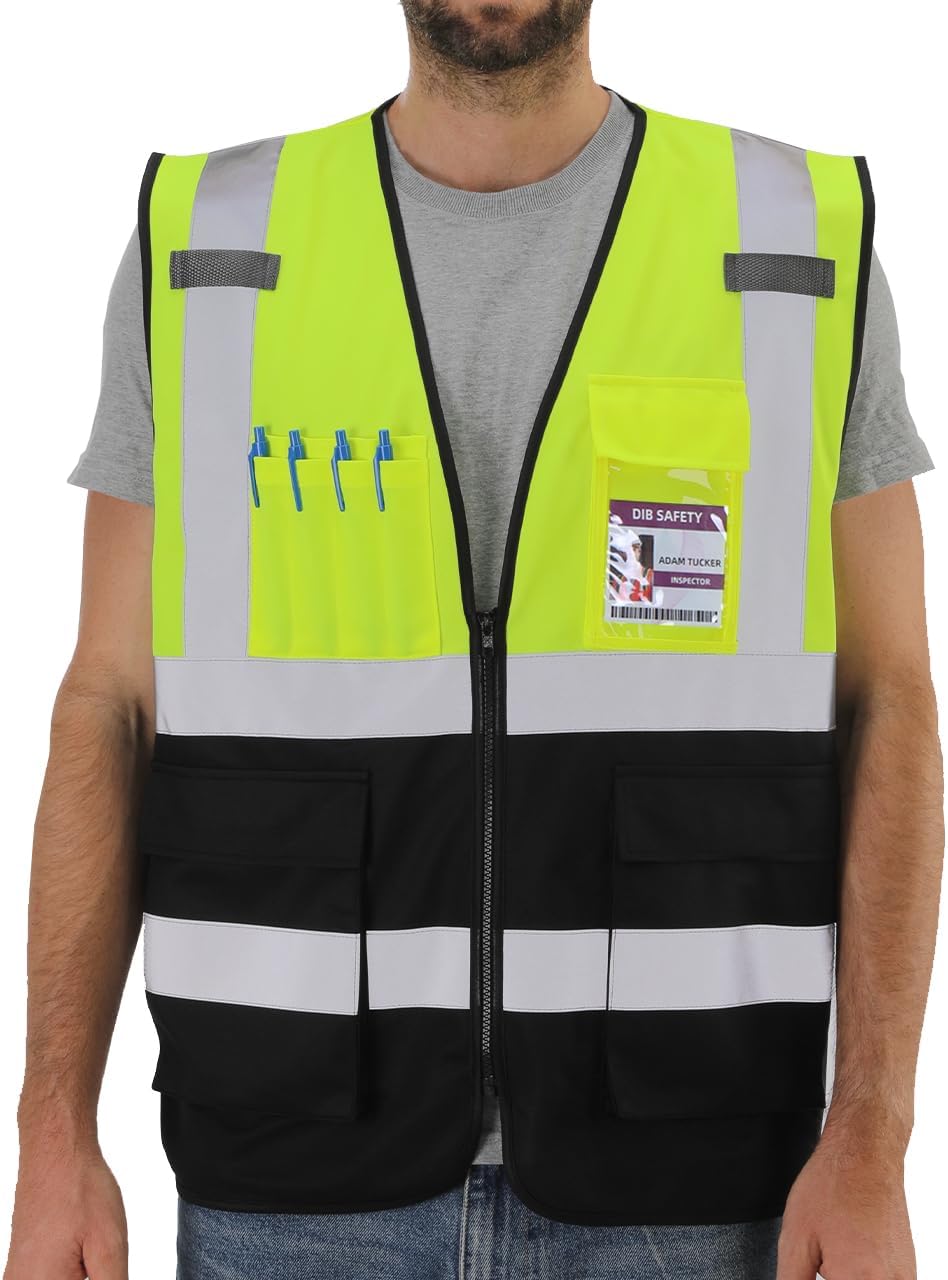 Dib Safety Reflective Safety Vest for Men Women, High Visibility Vest with Pockets and Zipper, ANSI Class 2