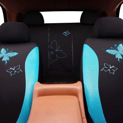 Flying Banner Butterfly car seat Covers ful Set Fashion Universal Lady Woman Female Rear Bench Split Colorized (Pink, 2 Fronts - Lace)