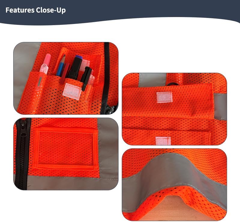 Reflective Safety Vest for Women Men High Visibility Security With Pocket Zipper Front Meet ANSI/ISEA Standard