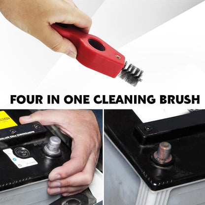 4 in 1 Car Battery Cleaning Brush, Battery Terminal Brush, Anti-Rust Auto Battery Cleaner with Steel Wire, Car Accessories Vehicle Machine Parts Cleaning Tools Fit for Auto Marine (Black)