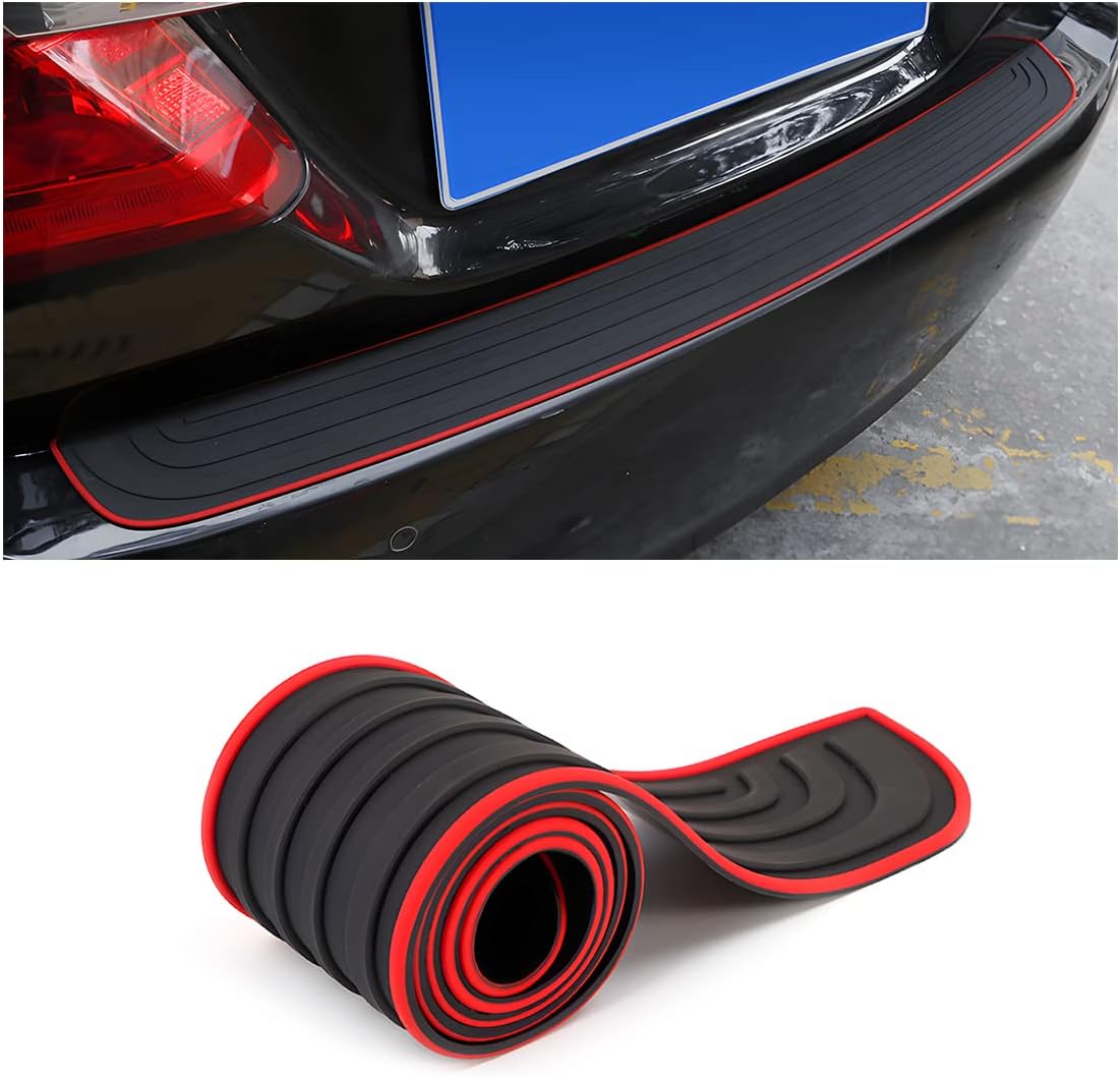 Car Rear Bumper Protector Guard, Anti-Scratch Abrasion Rubber Trunk Door Entry Sill Guard, Non-Slip Vehicle Trim Cover Protection Strip, Car Accessories for Most Cars and SUV (Black/Red/35.4" x2.7)