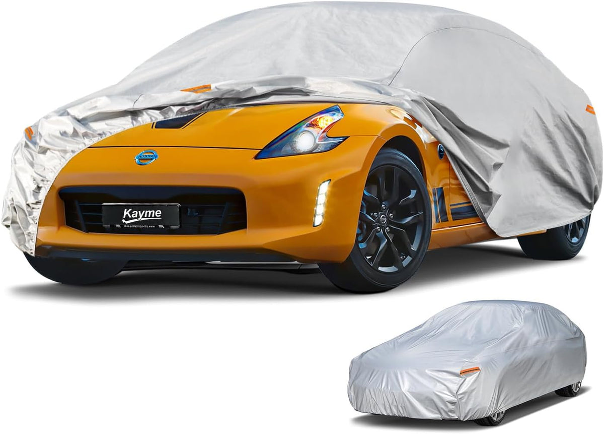 Kayme Sedan Car Cover Waterproof All Weather for Automobiles - See Vehicle Size Chart for Accurate Fit - Outdoor Full Exterior Cover Sun Rain Snow UV Protection with Zipper. Size A4 (See Size Chart)