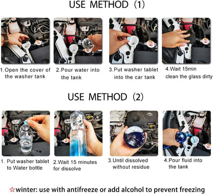 DOKIKO 50 Pcs Car Windshield Washer Fluid concentrate Tablets,Windshield Wiper Fluid,1 Pack Makes 52.5 Gallons,1 Piece Makes 1.05 Gallons(Winter: Use With De-icer or Methanol)