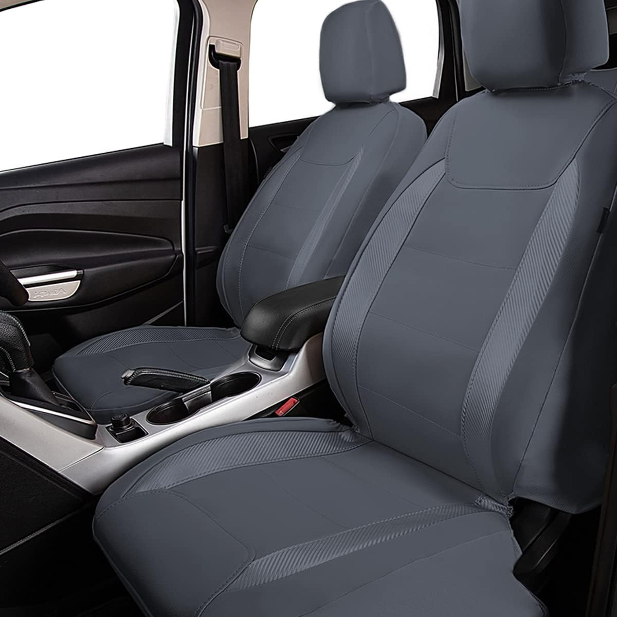 Flying Banner Carbon Fiber Leather Vehicle Seat Covers, Leopard Gray Black, Universal Fit - 8PCS