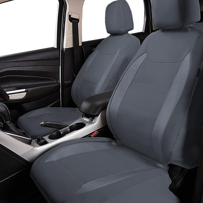 Flying Banner Carbon Fiber Leather Vehicle Seat Covers, Leopard Gray Black, Universal Fit - 8PCS