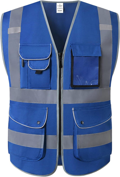 XIAKE 9 Pockets Class 2 High Visibility Reflective Safety Vest for Men Women,Meets ANSI/ISEA Standard