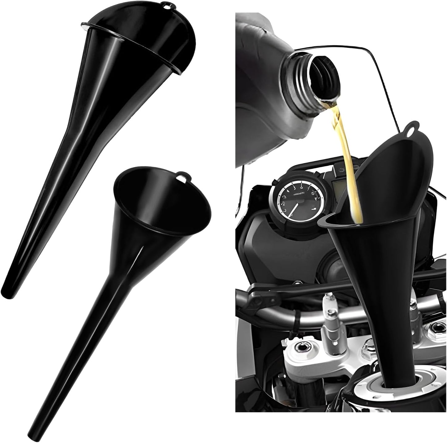 DXNQ Oil Funnel, Automotive Multi-Function Plastic Fuel Funnel with Long Neck, Universal Engine Oil Funnel for Filling Oils Gas Lubricants and Fluids, Car Accessories (Black)