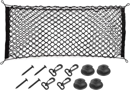 Osilly Car Rear Cargo Net, Double-Layer Adjustable Stretchable Elastic Storage Organizer Net, Trunk Cargo Storage Mesh Net with Hooks, Car Interior Accessories Fit for Vehicle, Trucks, SUV (Large)