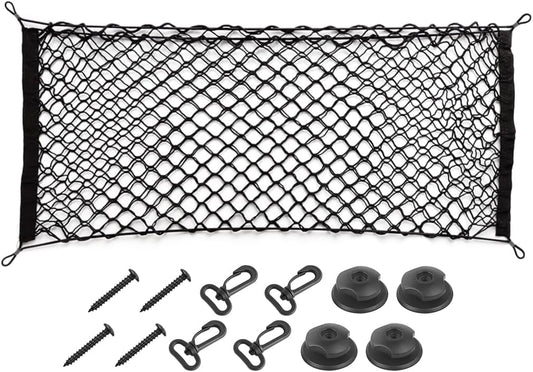 Osilly Car Rear Cargo Net, Double-Layer Adjustable Stretchable Elastic Storage Organizer Net, Trunk Cargo Storage Mesh Net with Hooks, Car Interior Accessories Fit for Vehicle, Trucks, SUV (Large)