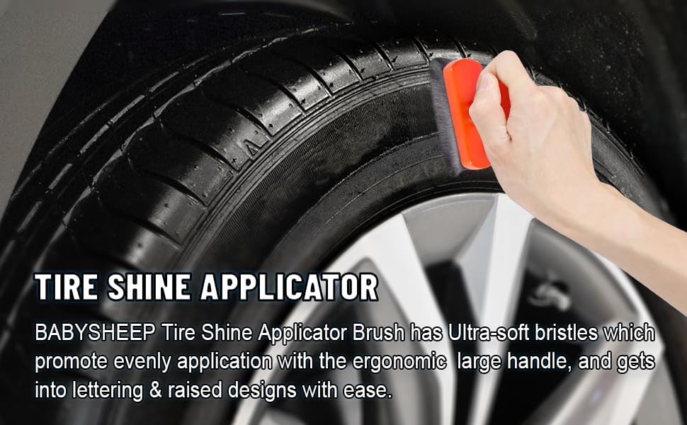 BABYSHEEP Car Tire Shine Applicator,Large Vegan Tire Shine Brush - Automotive Tire Dressing Applicator Brush with Storage Stand for Tire Detailing & Car Wash Kit, Black, 3.6 Inch Length (Black)