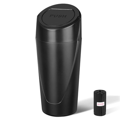 Car Trash Can, 2 Packs Mini Car Trash Bin with Lid, Leakproof Cup Holder Car Garbage Can with 60 Trash Bags, Vehicle Front Back Seat Organizers and Storage for Car, Home, Office, Black