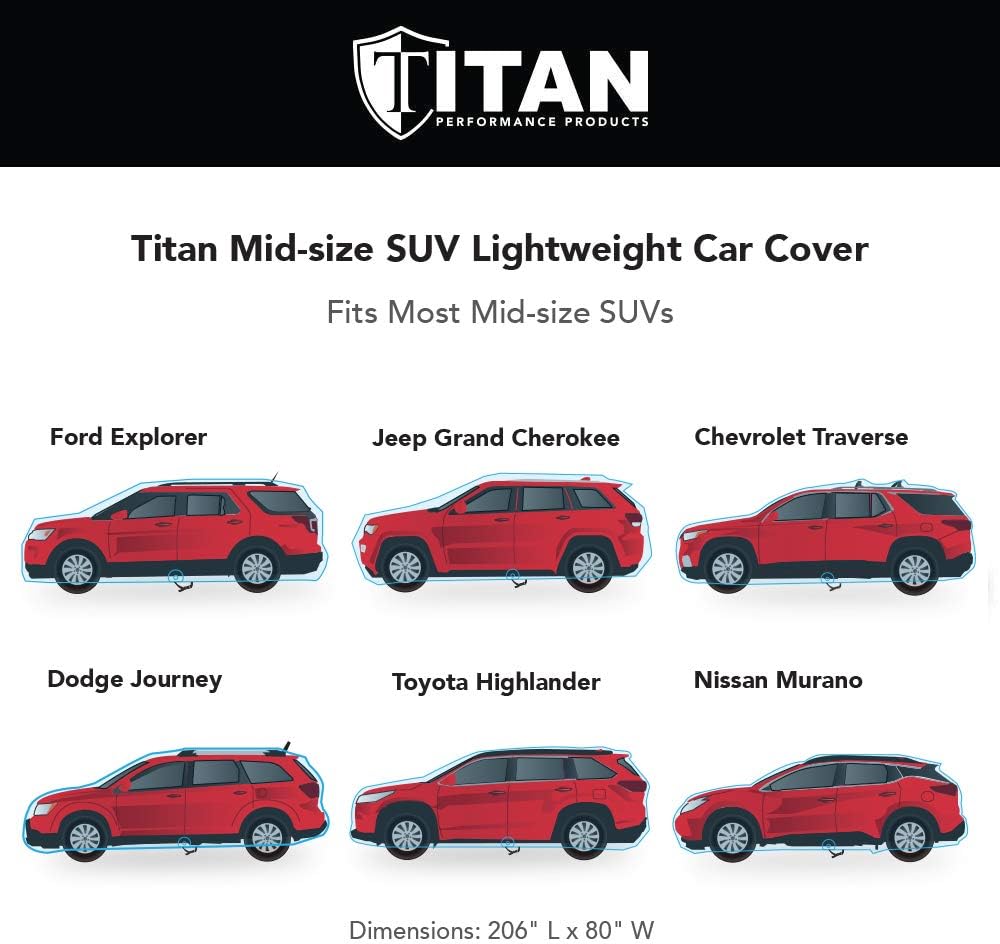 Titan Jet Black Poly 210T Car Cover for Sedans 186-202". Waterproof, UV Protection, Scratch Resistant, Driver-Side Zippered Opening. Fits Camry, Accord and More.