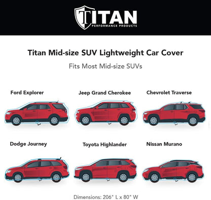Titan Jet Black Poly 210T Car Cover for Sedans 186-202". Waterproof, UV Protection, Scratch Resistant, Driver-Side Zippered Opening. Fits Camry, Accord and More.