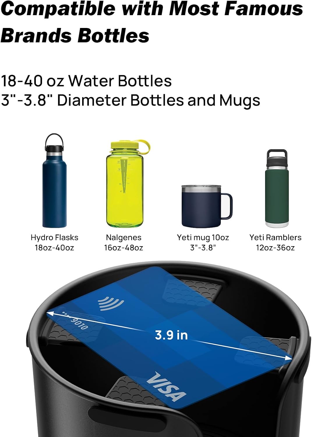 JOYTUTUS Upgraded Car Cup Holder Expander with Offset Base, Fit for YETI, Hydro Flask, Large Cup Holder Expander for Car Hold 18-40 oz Bottles and Mugs, Other Bottles in 3.4"-3.8"(Bling)