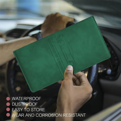 Car Registration and Insurance Holder, Registration and Insurance Card Holder, Auto Glove Box Organizer with Magnetic Shut, PU Leather Automobile Documents Wallet for Cards (Dark Green)