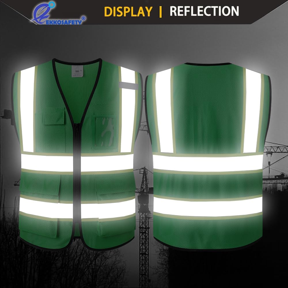 Reflective Mesh Safety Vest for Men Women with 5 Pockets and Zipper Front High Visibility Mesh Vest Hi Vis Construction Work Vest,Meets ANSI/ISEA Standards(EK175-Yellow-L)
