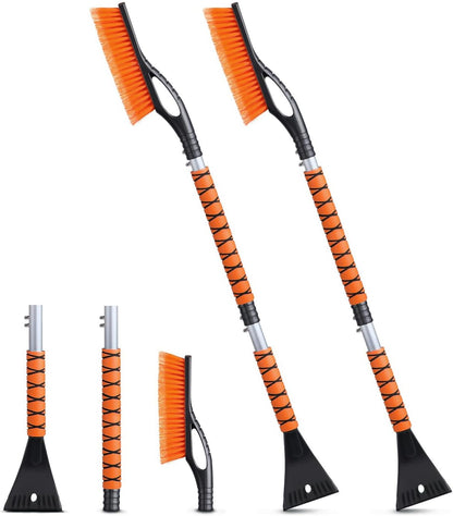 EcoNour 27" Car Snow Brush and Ice Scrapers for Car Windshield (2 Pack) | Scratch Free Bristle Head Snow Brush & Tough Window Snow Scraper with Aluminium Body | Snow Removal Winter Car Accessories