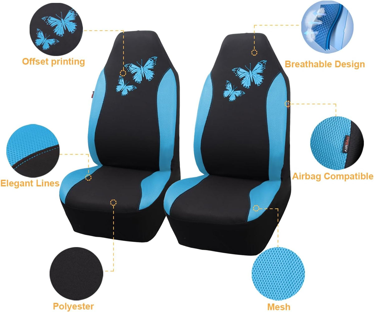 Flying Banner Butterfly car seat Covers ful Set Fashion Universal Lady Woman Female Rear Bench Split Colorized (Pink, 2 Fronts - Lace)