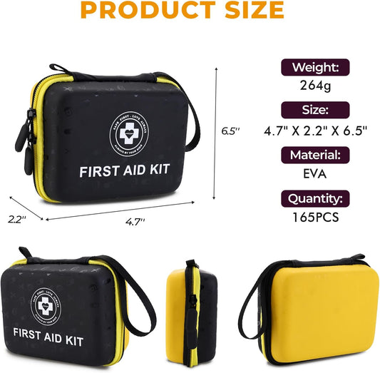 Small First Aid Kit - 165 Piece Dual-Color Emergency Medical Kit with Hard Shell & Fluorescent Exterior Coating, Emergency First Aid Kit for Home, Car, Travel, Hiking & Outdoor(Pink/White)