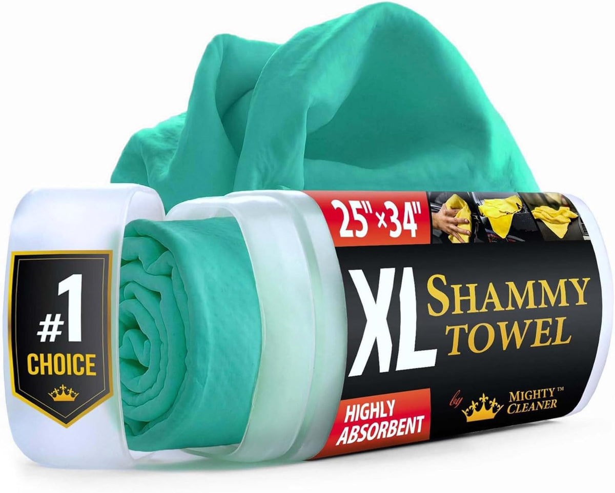 Premium XL Shammy Towel for Car - 2pk (34”x25”) - Super Absorbent Chamois Cloth - Spots & Scratch-Free - Reusable Car Drying Towels