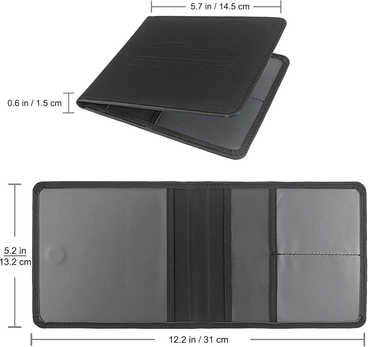 LumiMokki Car Registration and Insurance Holder, Leather Registration and Insurance Card Holder, Vehicle Glove Box Organizer - For Documents, Cards, License (Black)