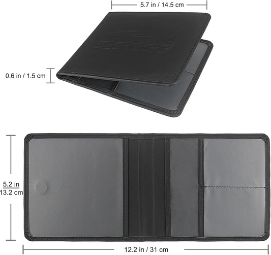 LumiMokki Car Registration and Insurance Holder, Leather Registration and Insurance Card Holder, Vehicle Glove Box Organizer - For Documents, Cards, License (Black)