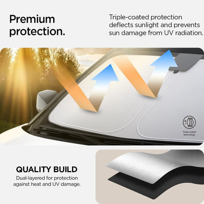 Spigen ZeroGap Windshield Sunshade for Tesla Model Y & 3, Maximum UV & Heat Protection, Dual Layer with Pocket | Car Accessories for Model Y Juniper, Model Y L, Model 3 Highland | Gift for Tesla Owner