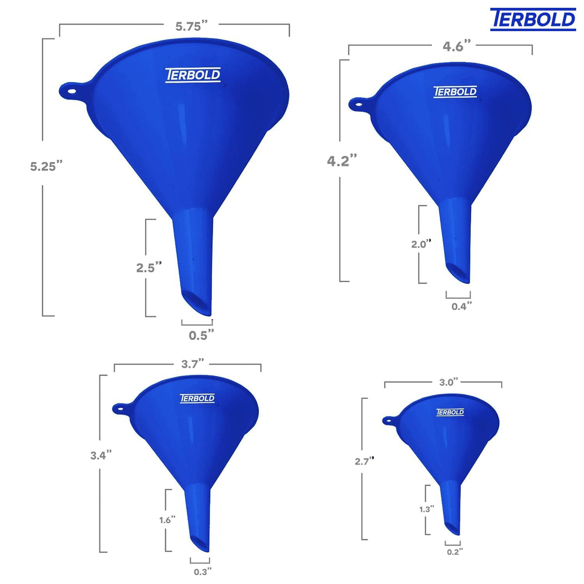 4pc Funnel Nesting Set in BPA Free Plastic for Kitchen Cooking, Car Oil, Home, or Lab Use (Black)