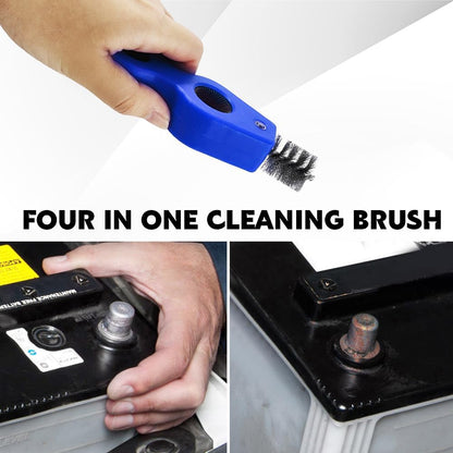 4 in 1 Car Battery Cleaning Brush, Battery Terminal Brush, Anti-Rust Auto Battery Cleaner with Steel Wire, Car Accessories Vehicle Machine Parts Cleaning Tools Fit for Auto Marine (Black)