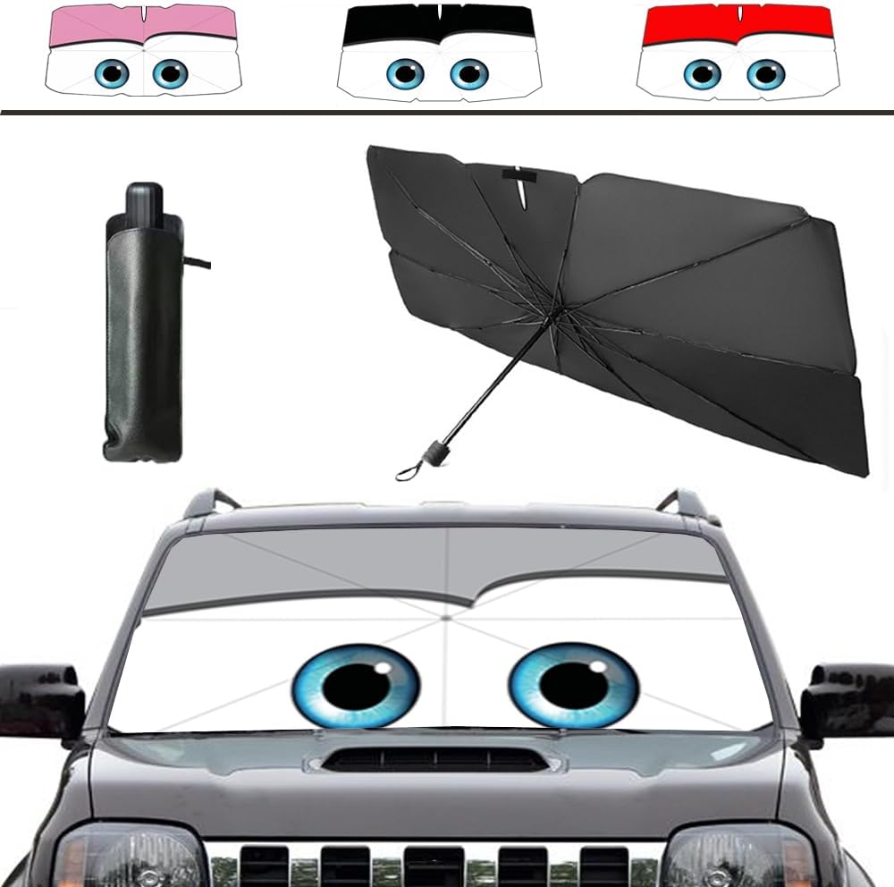 Windshield Sun Shade 2025 Car Accessories 100% Blackout Car Front Windsow Shades Umbrella Automotive Sun Visor Block Heat Insulation Protection (Black Eyes)