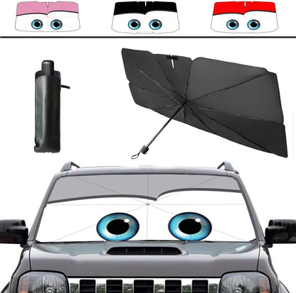 Windshield Sun Shade 2025 Car Accessories 100% Blackout Car Front Windsow Shades Umbrella Automotive Sun Visor Block Heat Insulation Protection (Black Eyes)