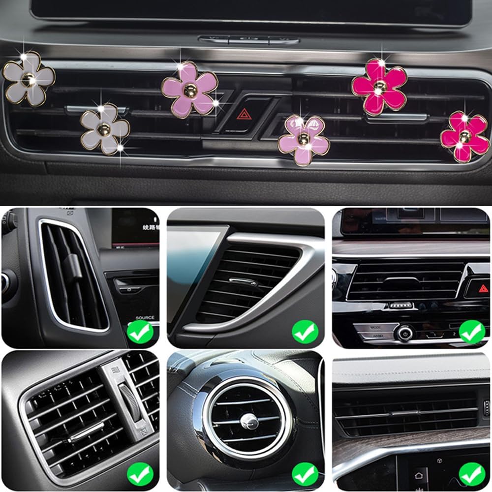 Car Air Freshener Vent Clips for Women 8 Pieces Cute Car Vent Clips Decorations Daisy Flower Car Accessories Air Freshener Clips for Christmas Anniversary Girls Gift (8 pcs white pink)